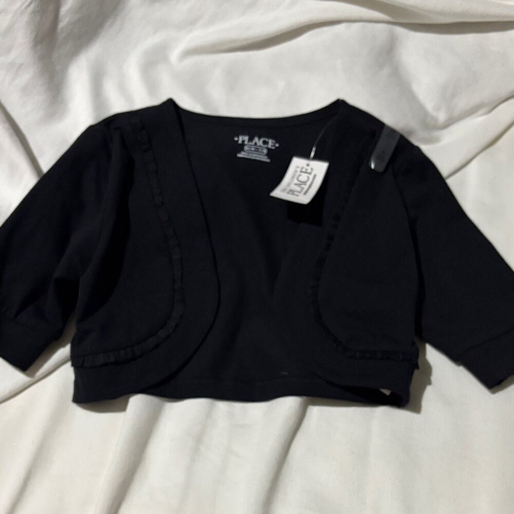 Children’s Place 7/8 Black Ruffle-Trim open front Cardigan shrung NWT